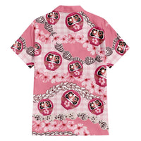 Japanese Daruma Doll Palaka Hawaiian Shirt Cherry Blossoms With Shell Lei - Polynesian Pride