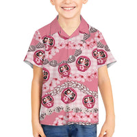 Japanese Daruma Doll Palaka Hawaiian Shirt Cherry Blossoms With Shell Lei - Polynesian Pride