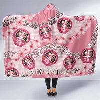 Japanese Daruma Doll Palaka Hooded Blanket Cherry Blossoms With Shell Lei LT14 One Size Pink - Polynesian Pride