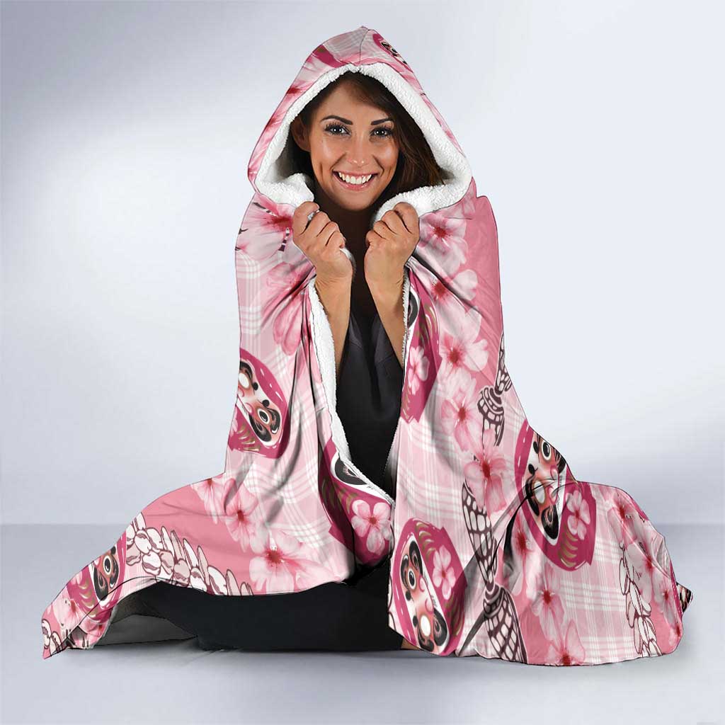 Japanese Daruma Doll Palaka Hooded Blanket Cherry Blossoms With Shell Lei LT14 - Polynesian Pride