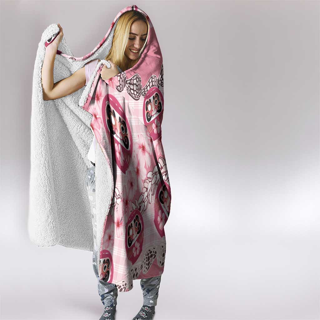 Japanese Daruma Doll Palaka Hooded Blanket Cherry Blossoms With Shell Lei LT14 - Polynesian Pride
