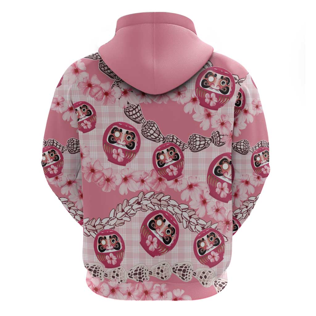 Japanese Daruma Doll Palaka Hoodie Cherry Blossoms With Shell Lei LT14 - Polynesian Pride