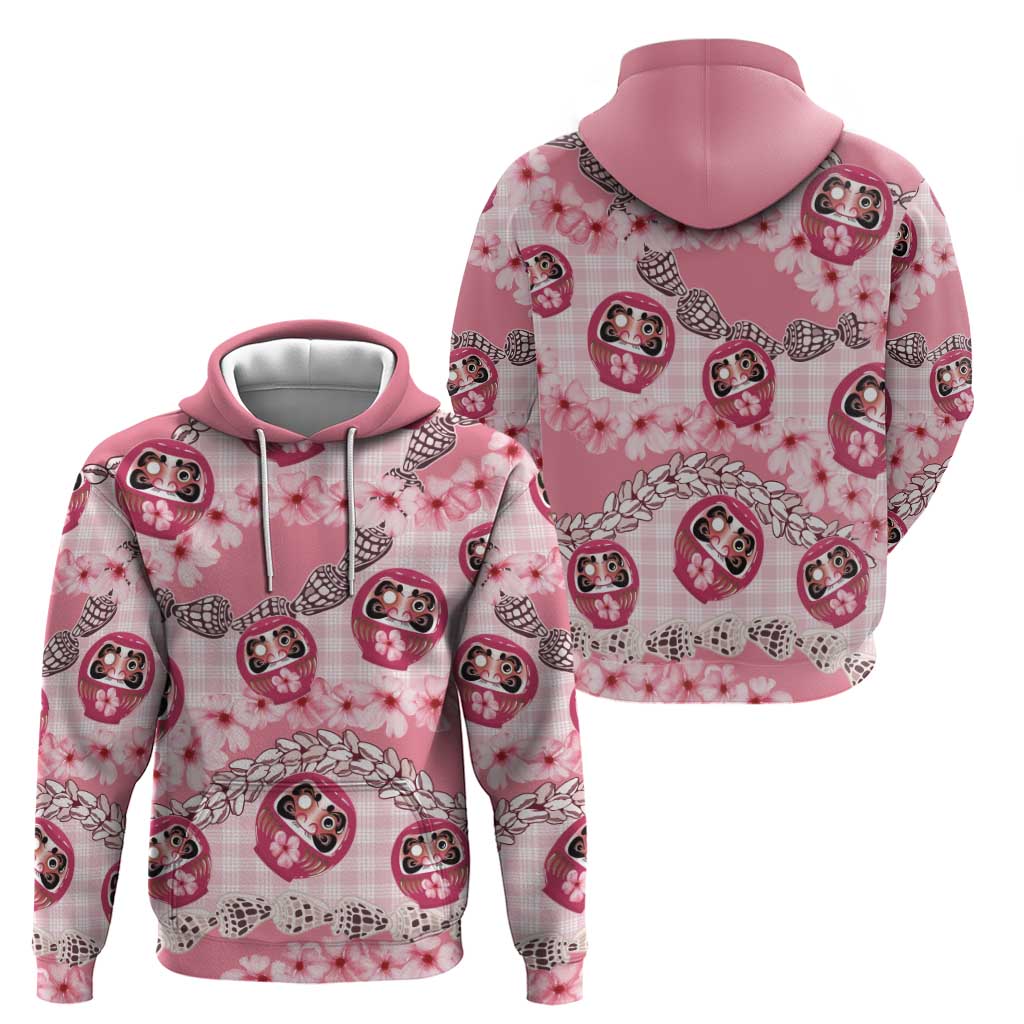 Japanese Daruma Doll Palaka Hoodie Cherry Blossoms With Shell Lei LT14 - Polynesian Pride