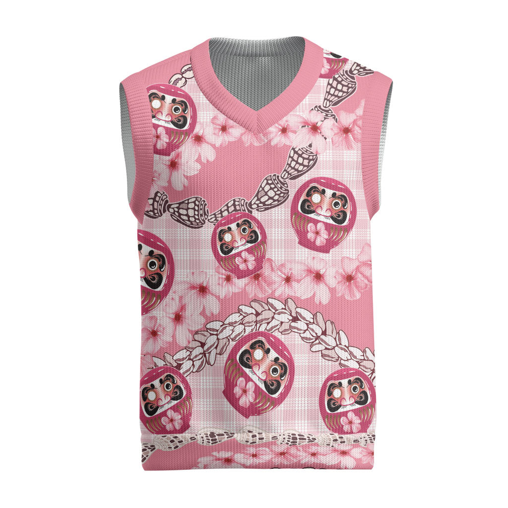 Japanese Daruma Doll Palaka Christmas Knitted V-Neck Vest Cherry Blossoms With Shell Lei LT14 Pink - Polynesian Pride