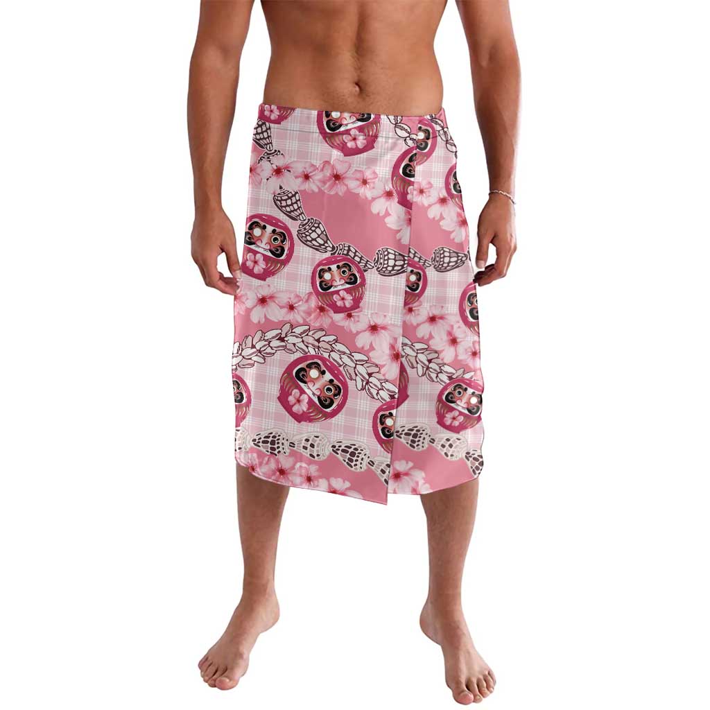 Japanese Daruma Doll Palaka Lavalava Cherry Blossoms With Shell Lei LT14 Pink - Polynesian Pride