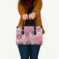 Japanese Daruma Doll Palaka Leather Bag Cherry Blossoms With Shell Lei - Polynesian Pride