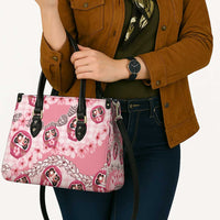 Japanese Daruma Doll Palaka Leather Bag Cherry Blossoms With Shell Lei - Polynesian Pride