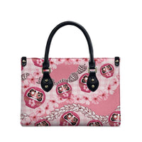 Japanese Daruma Doll Palaka Leather Bag Cherry Blossoms With Shell Lei - Polynesian Pride