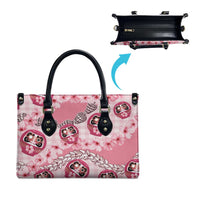 Japanese Daruma Doll Palaka Leather Bag Cherry Blossoms With Shell Lei - Polynesian Pride