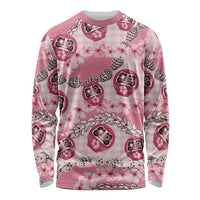 Japanese Daruma Doll Palaka Long Sleeve Shirt Cherry Blossoms With Shell Lei - Polynesian Pride