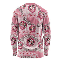 Japanese Daruma Doll Palaka Long Sleeve Shirt Cherry Blossoms With Shell Lei - Polynesian Pride