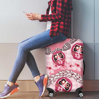 Japanese Daruma Doll Palaka Luggage Cover Cherry Blossoms With Shell Lei - Polynesian Pride
