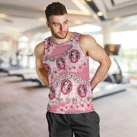 Japanese Daruma Doll Palaka Men Tank Top Cherry Blossoms With Shell Lei LT14 Pink - Polynesian Pride