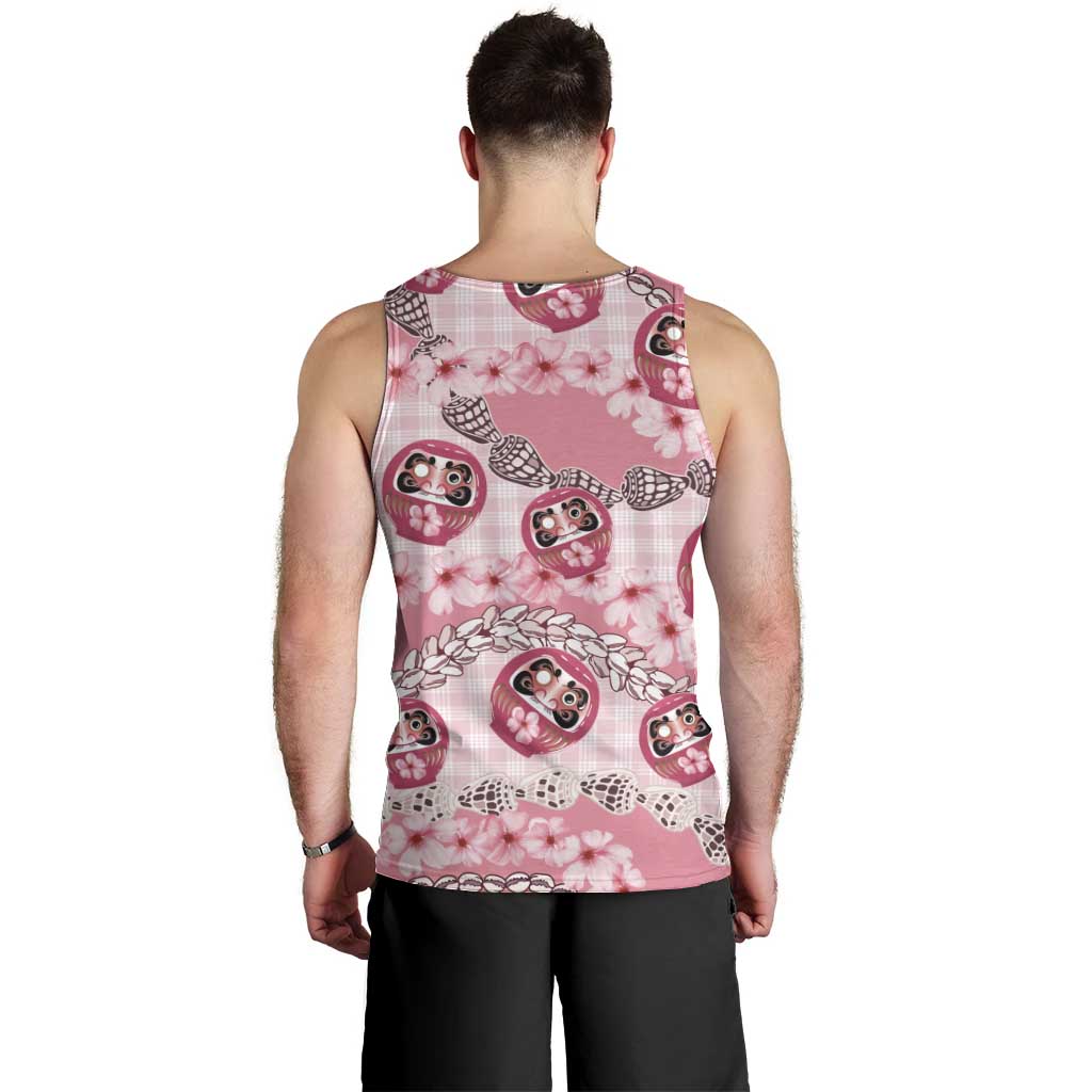 Japanese Daruma Doll Palaka Men Tank Top Cherry Blossoms With Shell Lei LT14 - Polynesian Pride