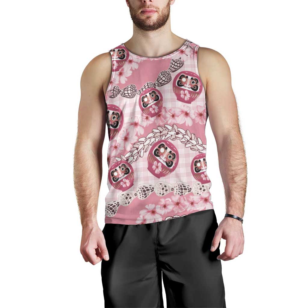 Japanese Daruma Doll Palaka Men Tank Top Cherry Blossoms With Shell Lei LT14 - Polynesian Pride
