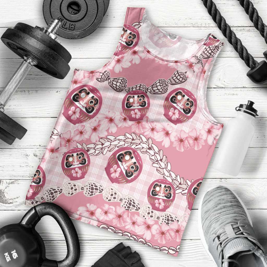 Japanese Daruma Doll Palaka Men Tank Top Cherry Blossoms With Shell Lei LT14 - Polynesian Pride