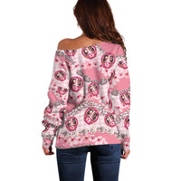 Japanese Daruma Doll Palaka Off Shoulder Sweater Cherry Blossoms With Shell Lei - Polynesian Pride