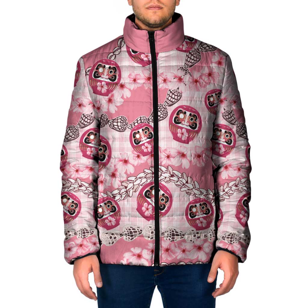Japanese Daruma Doll Palaka Padded Jacket Cherry Blossoms With Shell Lei LT14 Men Pink - Polynesian Pride