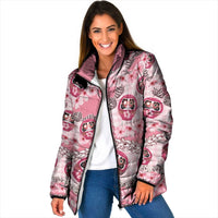 Japanese Daruma Doll Palaka Padded Jacket Cherry Blossoms With Shell Lei LT14 Women Pink - Polynesian Pride