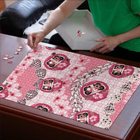Japanese Daruma Doll Palaka Puzzle Cherry Blossoms With Shell Lei LT14 - Polynesian Pride