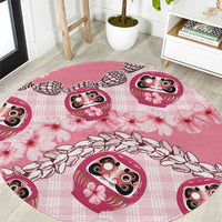 Japanese Daruma Doll Palaka Round Carpet Cherry Blossoms With Shell Lei - Polynesian Pride