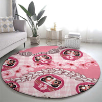 Japanese Daruma Doll Palaka Round Carpet Cherry Blossoms With Shell Lei - Polynesian Pride