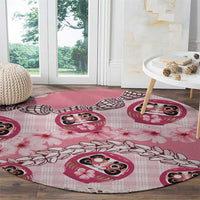 Japanese Daruma Doll Palaka Round Carpet Cherry Blossoms With Shell Lei - Polynesian Pride