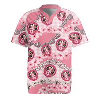 Japanese Daruma Doll Palaka Rugby Jersey Cherry Blossoms With Shell Lei LT14 Pink - Polynesian Pride