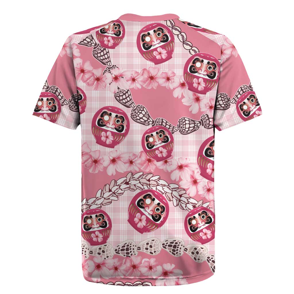 Japanese Daruma Doll Palaka Rugby Jersey Cherry Blossoms With Shell Lei LT14 - Polynesian Pride