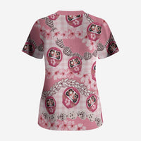 Japanese Daruma Doll Palaka Scrub Top Cherry Blossoms With Shell Lei LT14 - Polynesian Pride