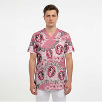 Japanese Daruma Doll Palaka Scrub Top Cherry Blossoms With Shell Lei LT14 - Polynesian Pride