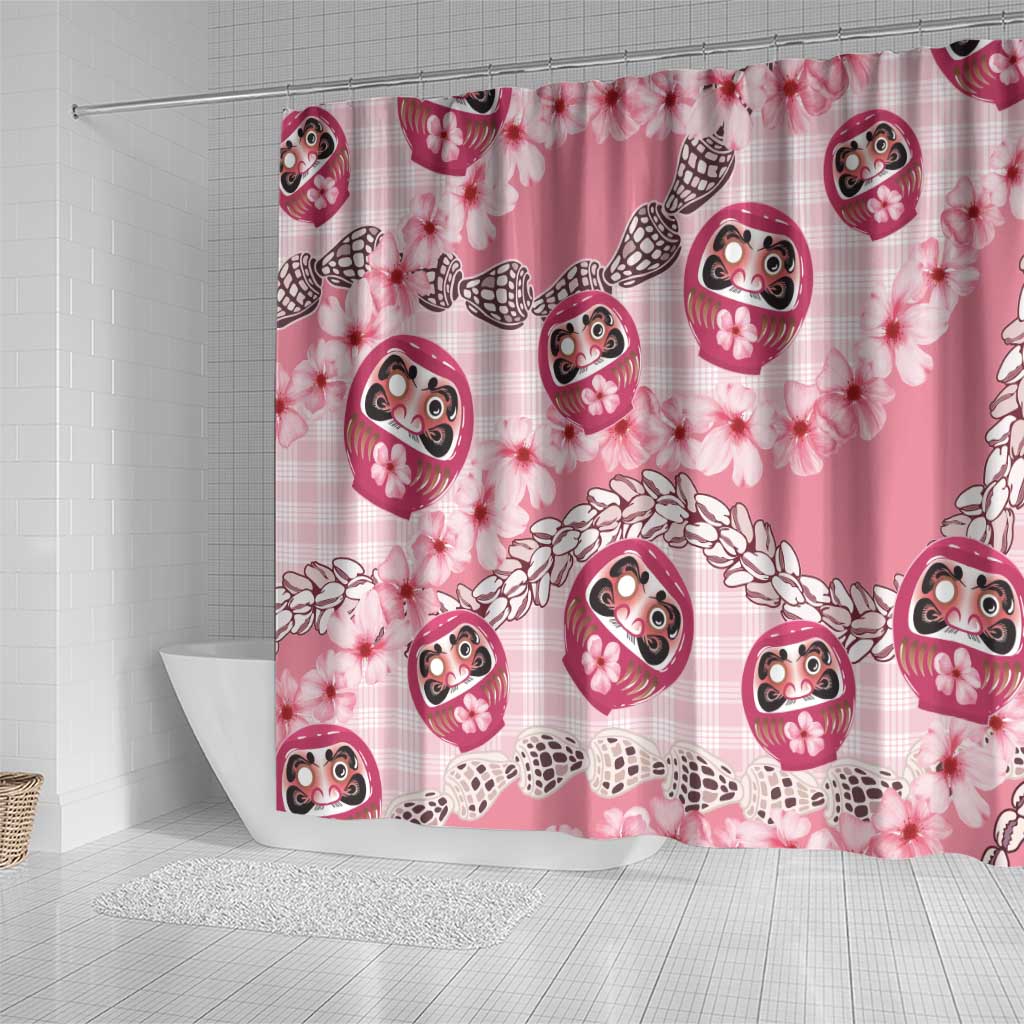 Japanese Daruma Doll Palaka Shower Curtain Cherry Blossoms With Shell Lei LT14 - Polynesian Pride