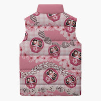 Japanese Daruma Doll Palaka Sleeveless Puffer Jacket Cherry Blossoms With Shell Lei - Polynesian Pride