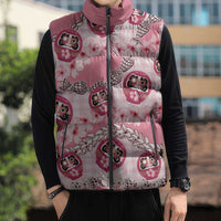 Japanese Daruma Doll Palaka Sleeveless Puffer Jacket Cherry Blossoms With Shell Lei - Polynesian Pride