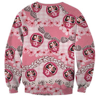 Japanese Daruma Doll Palaka Sweatshirt Cherry Blossoms With Shell Lei - Polynesian Pride