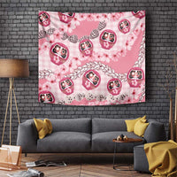 Japanese Daruma Doll Palaka Tapestry Cherry Blossoms With Shell Lei - Polynesian Pride