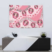 Japanese Daruma Doll Palaka Tapestry Cherry Blossoms With Shell Lei - Polynesian Pride