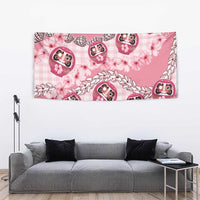 Japanese Daruma Doll Palaka Tapestry Cherry Blossoms With Shell Lei - Polynesian Pride