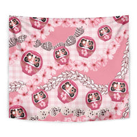 Japanese Daruma Doll Palaka Tapestry Cherry Blossoms With Shell Lei - Polynesian Pride