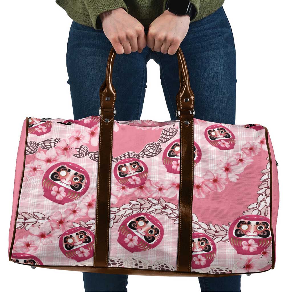Japanese Daruma Doll Palaka Travel Bag Cherry Blossoms With Shell Lei - Polynesian Pride
