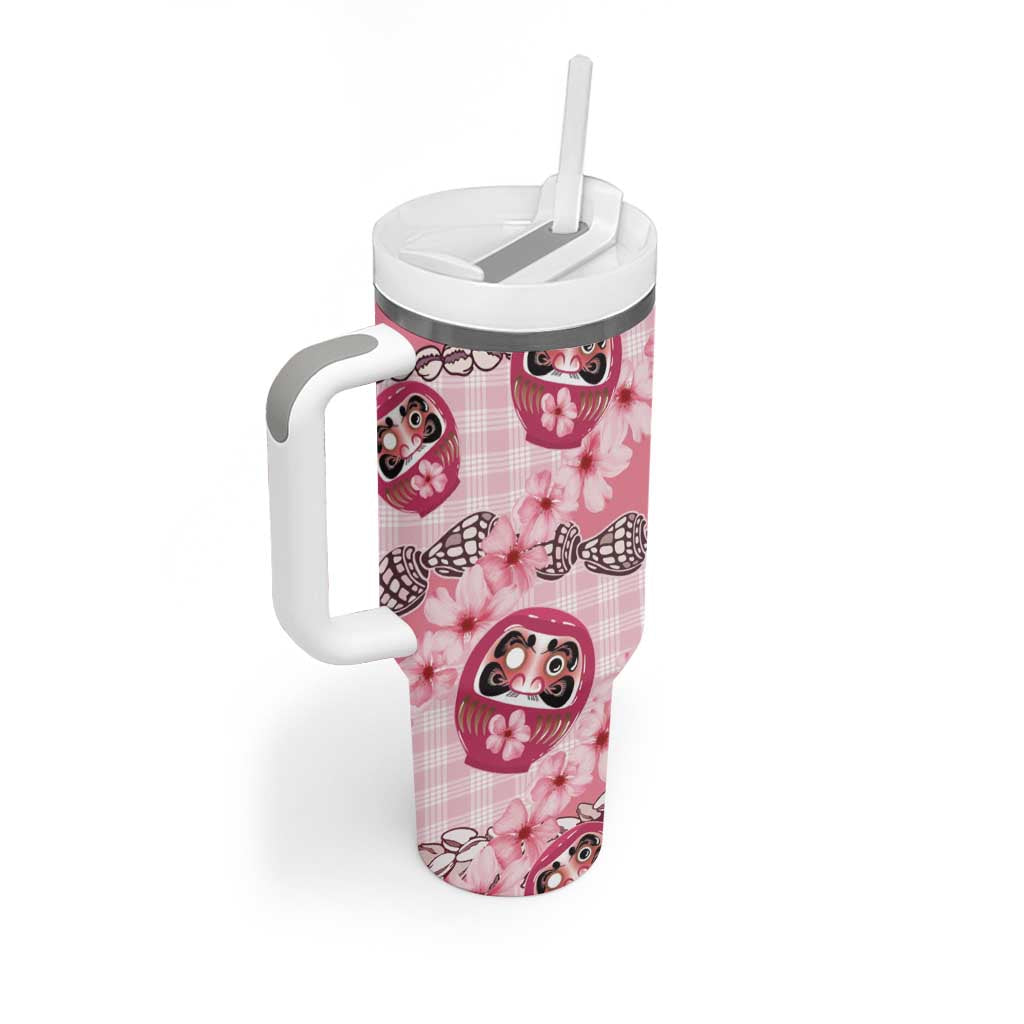 Japanese Daruma Doll Palaka Tumbler With Handle Cherry Blossoms With Shell Lei LT14 - Polynesian Pride