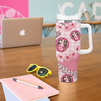 Japanese Daruma Doll Palaka Tumbler With Handle Cherry Blossoms With Shell Lei LT14 - Polynesian Pride
