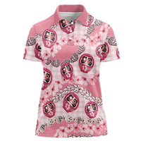 Japanese Daruma Doll Palaka Women Polo Shirt Cherry Blossoms With Shell Lei LT14 Female Pink - Polynesian Pride