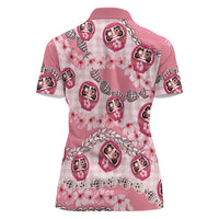 Japanese Daruma Doll Palaka Women Polo Shirt Cherry Blossoms With Shell Lei LT14 - Polynesian Pride