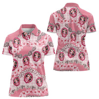 Japanese Daruma Doll Palaka Women Polo Shirt Cherry Blossoms With Shell Lei LT14 - Polynesian Pride