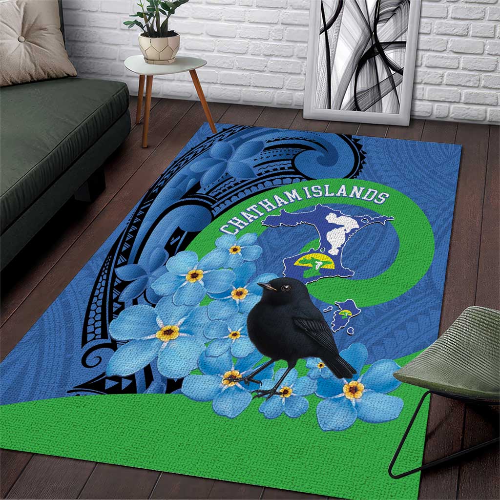 New Zealand Chatham Islands Area Rug Wharekauri Forget Me Not With Black Robin