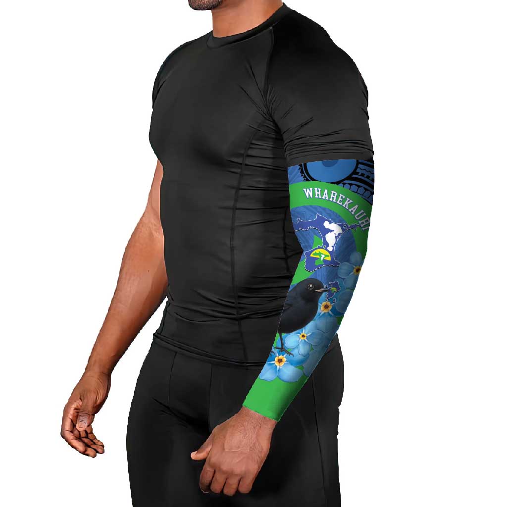 New Zealand Chatham Islands Arm Sleeves Wharekauri Forget Me Not With Black Robin - Polynesian Pride