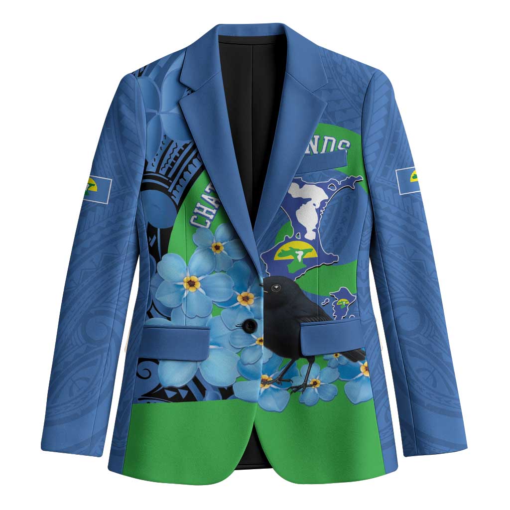 New Zealand Chatham Islands Blazer Wharekauri Forget Me Not With Black Robin LT14 Unisex Blue - Polynesian Pride