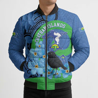 New Zealand Chatham Islands Bomber Puffer Jacket Wharekauri Forget Me Not With Black Robin - Polynesian Pride