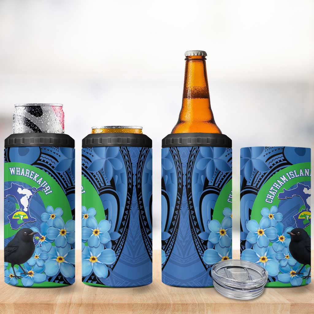 New Zealand Chatham Islands 4 in 1 Can Cooler Tumbler Wharekauri Forget Me Not With Black Robin LT14 - Polynesian Pride